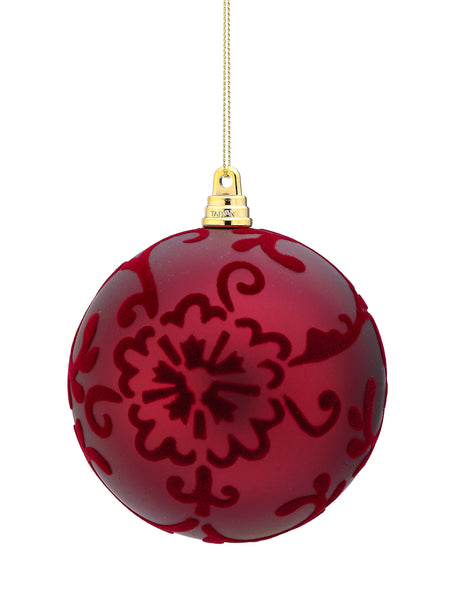 4" Burgundy Flocked Scroll Ball Ornament