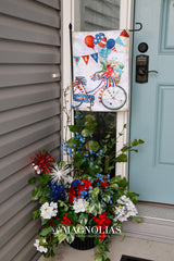 Red White & Bloom Bicycle Moire Garden Flag