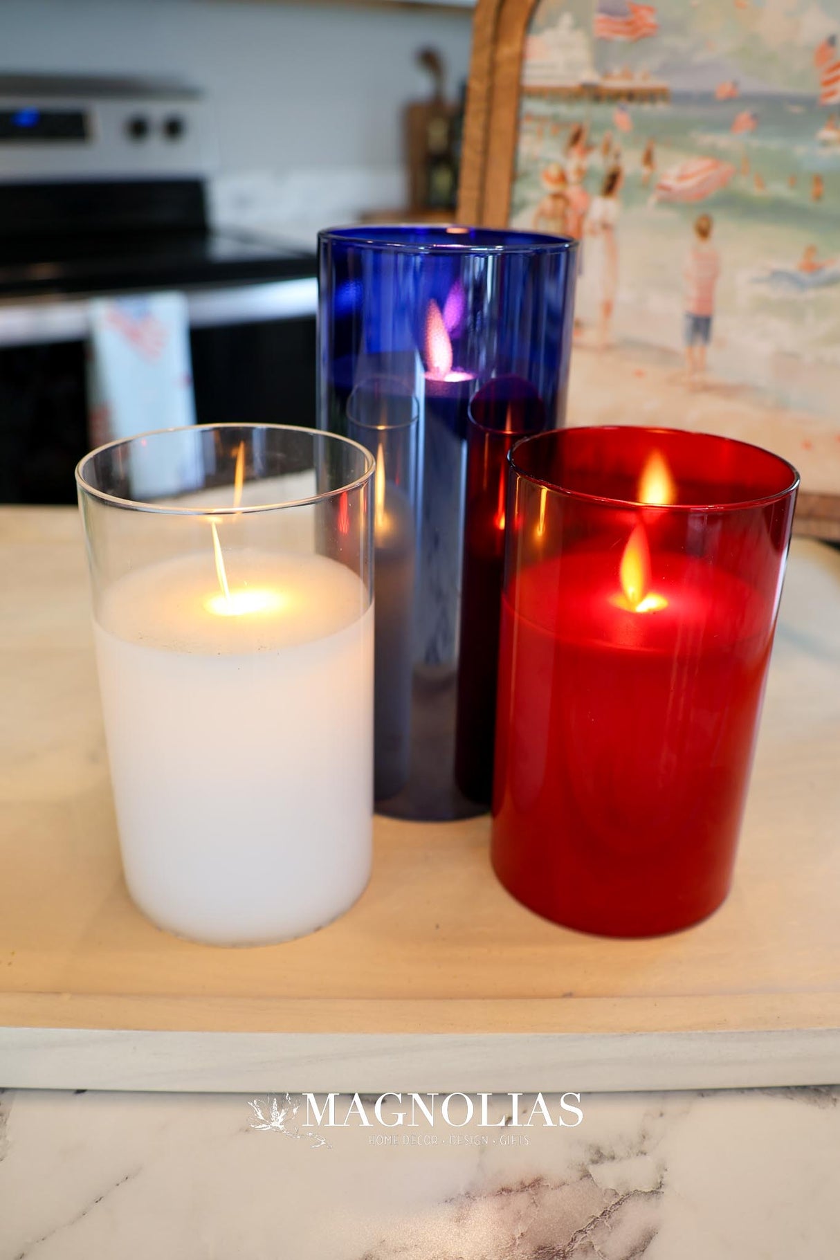 Blue Moving LED Glass Candle Set