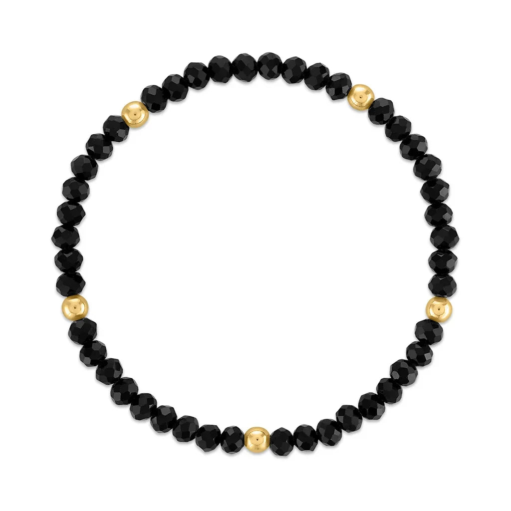 Jet Black with Gold Ball Stretchy Facet Mila-Mix Bracelet