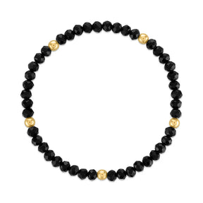 Jet Black with Gold Ball Stretchy Facet Mila-Mix Bracelet