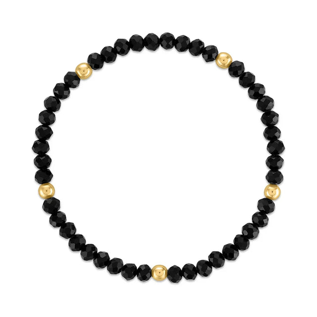 Jet Black with Gold Ball Stretchy Facet Mila-Mix Bracelet