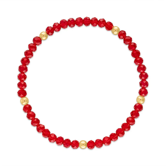 Red with Gold Ball Stretchy Facet Mila-Mix Bracelet