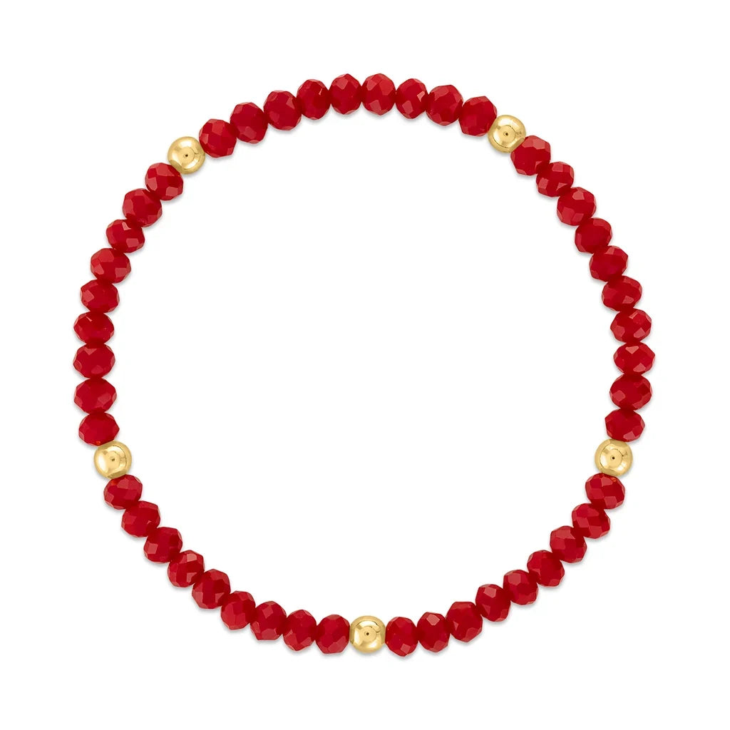 Cherry Red with Gold Ball Stretchy Facet Mila-Mix Bracelet