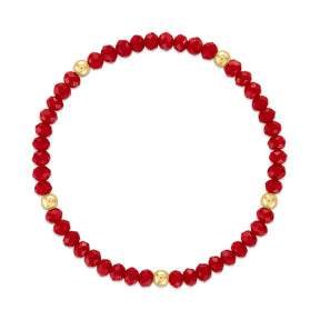 Cherry Red with Gold Ball Stretchy Facet Mila-Mix Bracelet