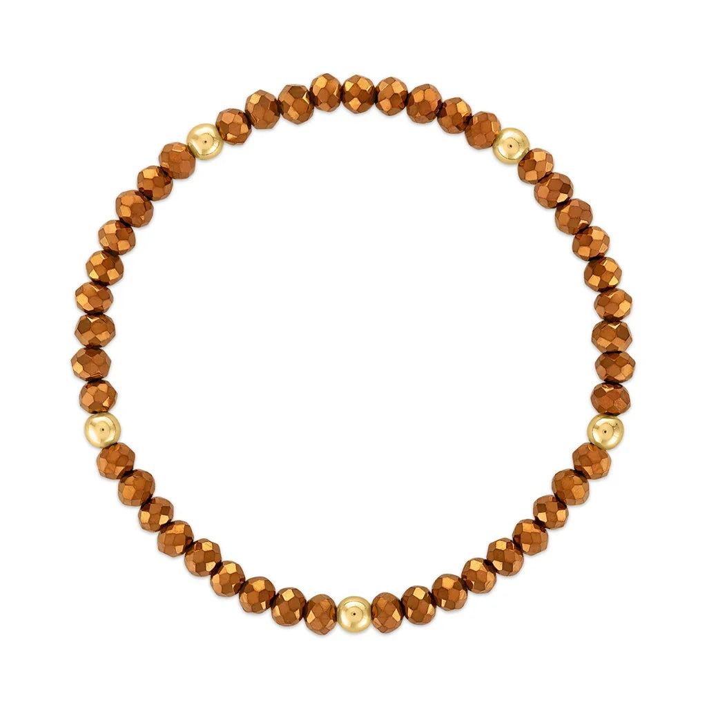 Metallic Bronze with Gold Ball Stretchy Facet Mila-Mix Bracelet