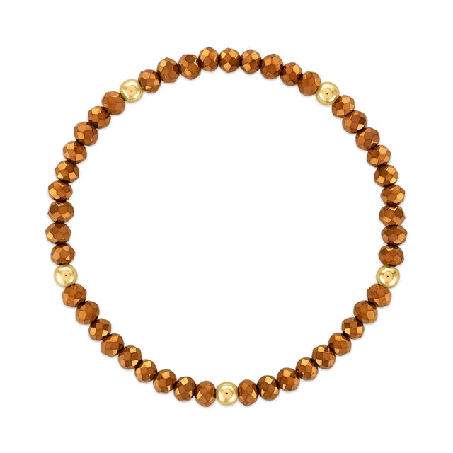 Metallic Bronze with Gold Ball Stretchy Facet Mila-Mix Bracelet