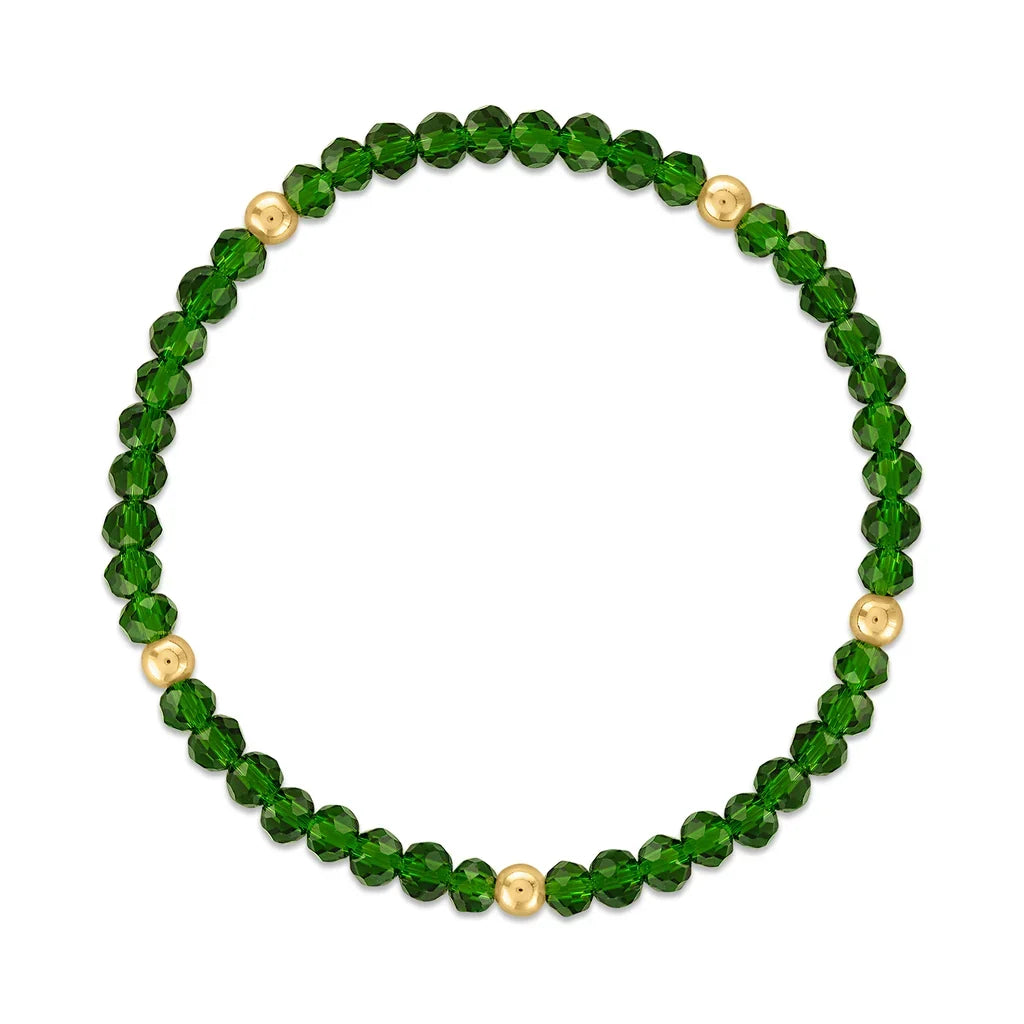 Forest Green with Gold Ball Stretchy Facet Mila-Mix Bracelet