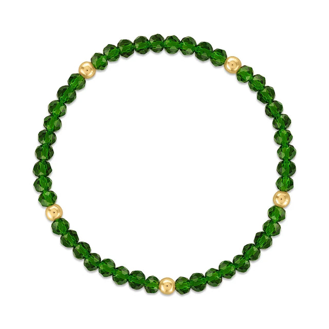 Forest Green with Gold Ball Stretchy Facet Mila-Mix Bracelet