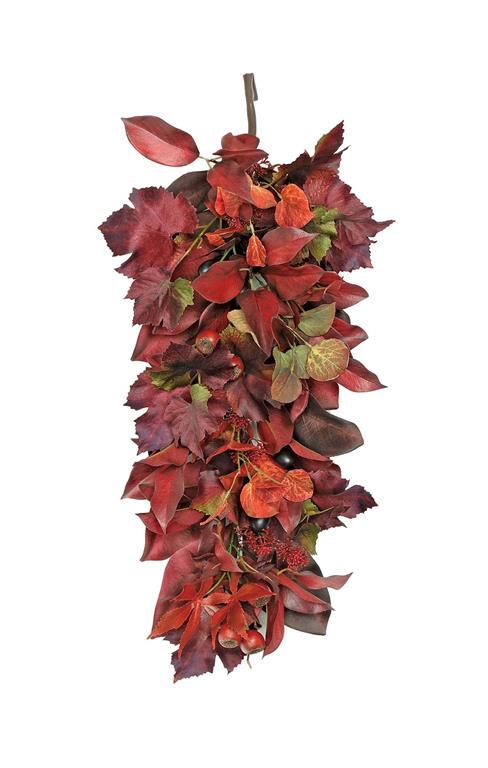 24" Burgundy Mixed Foliage & Berries Teardrop