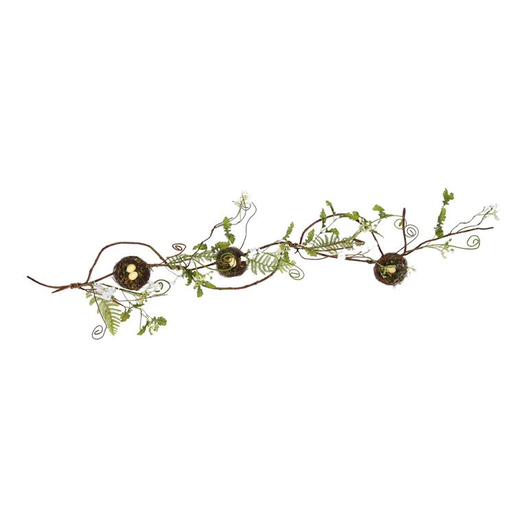 60" Bird Nest Twig & Fern Garland
