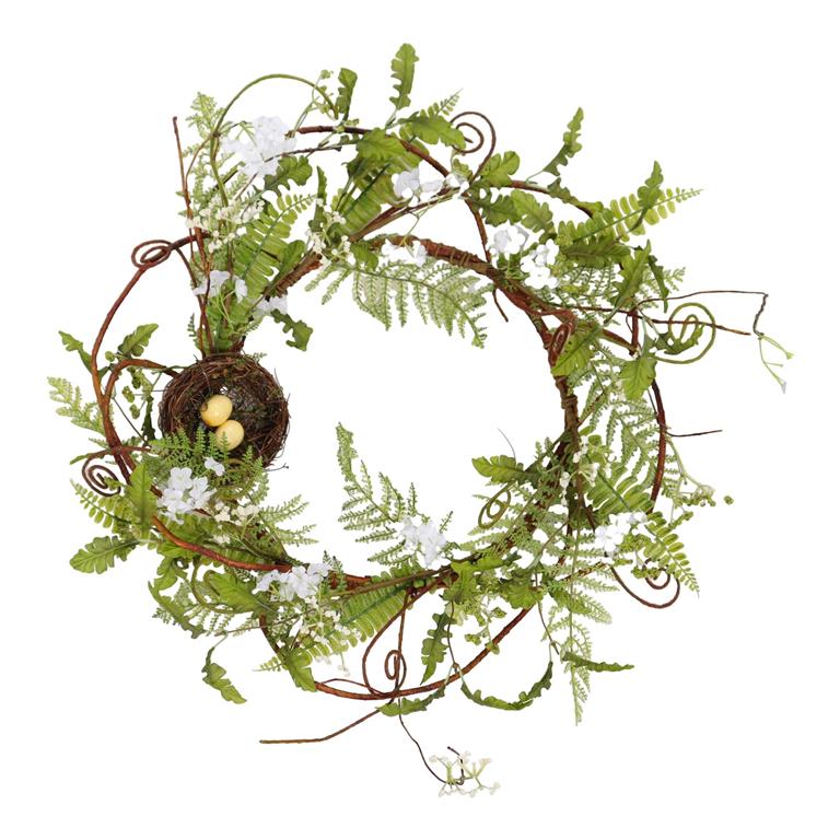 23" Bird Nest Twig & Fern Wreath