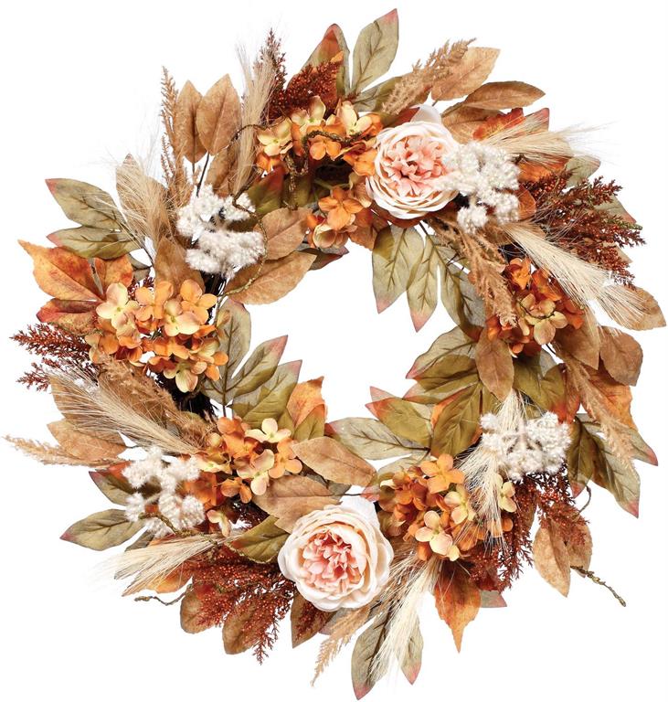 24" Mixed Leaf Flower & Grass Wreath