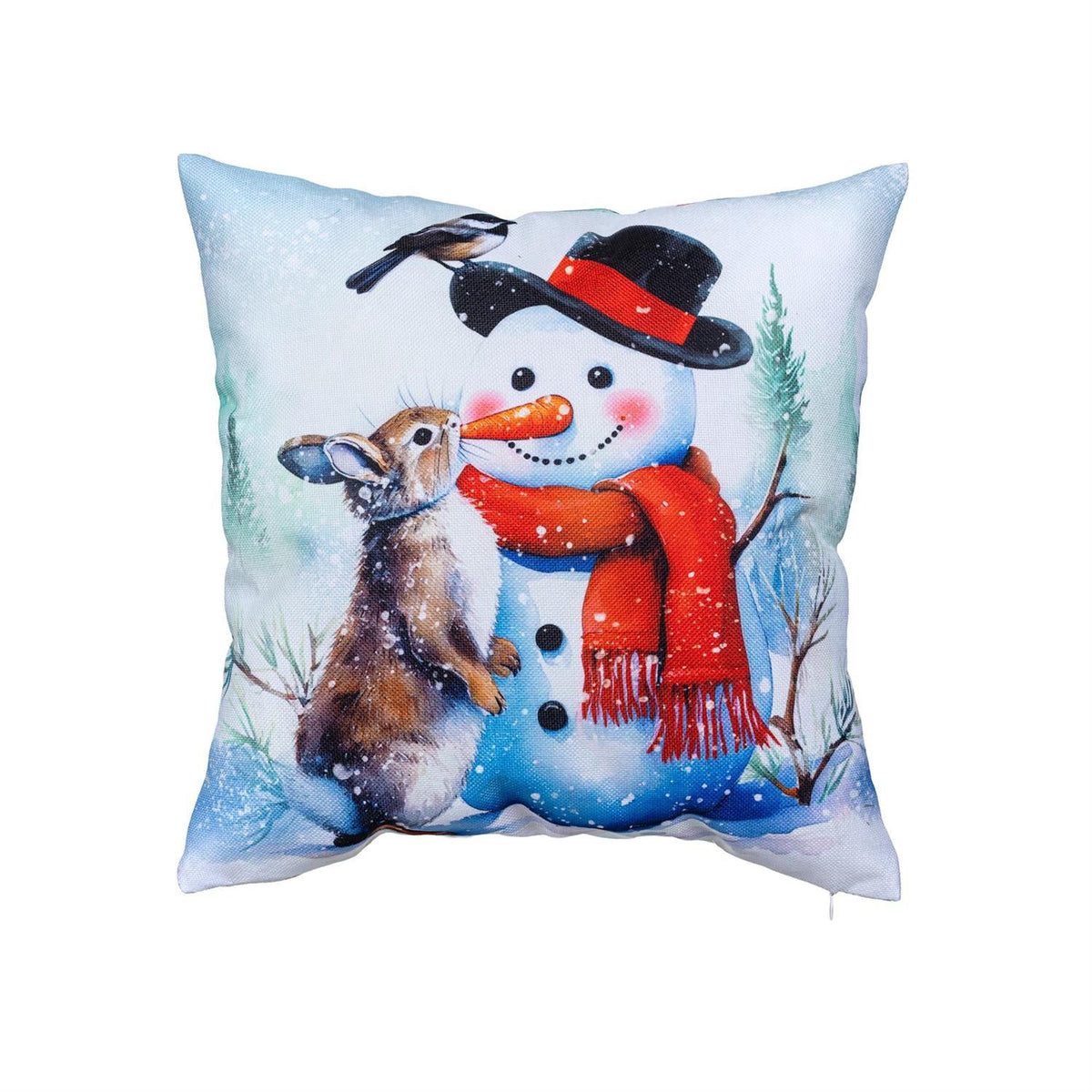 Close-up of snowman & friends pillow cover detail from Magnolias Home Decor