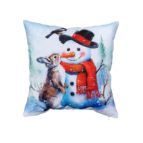 Close-up of snowman & friends pillow cover detail from Magnolias Home Decor