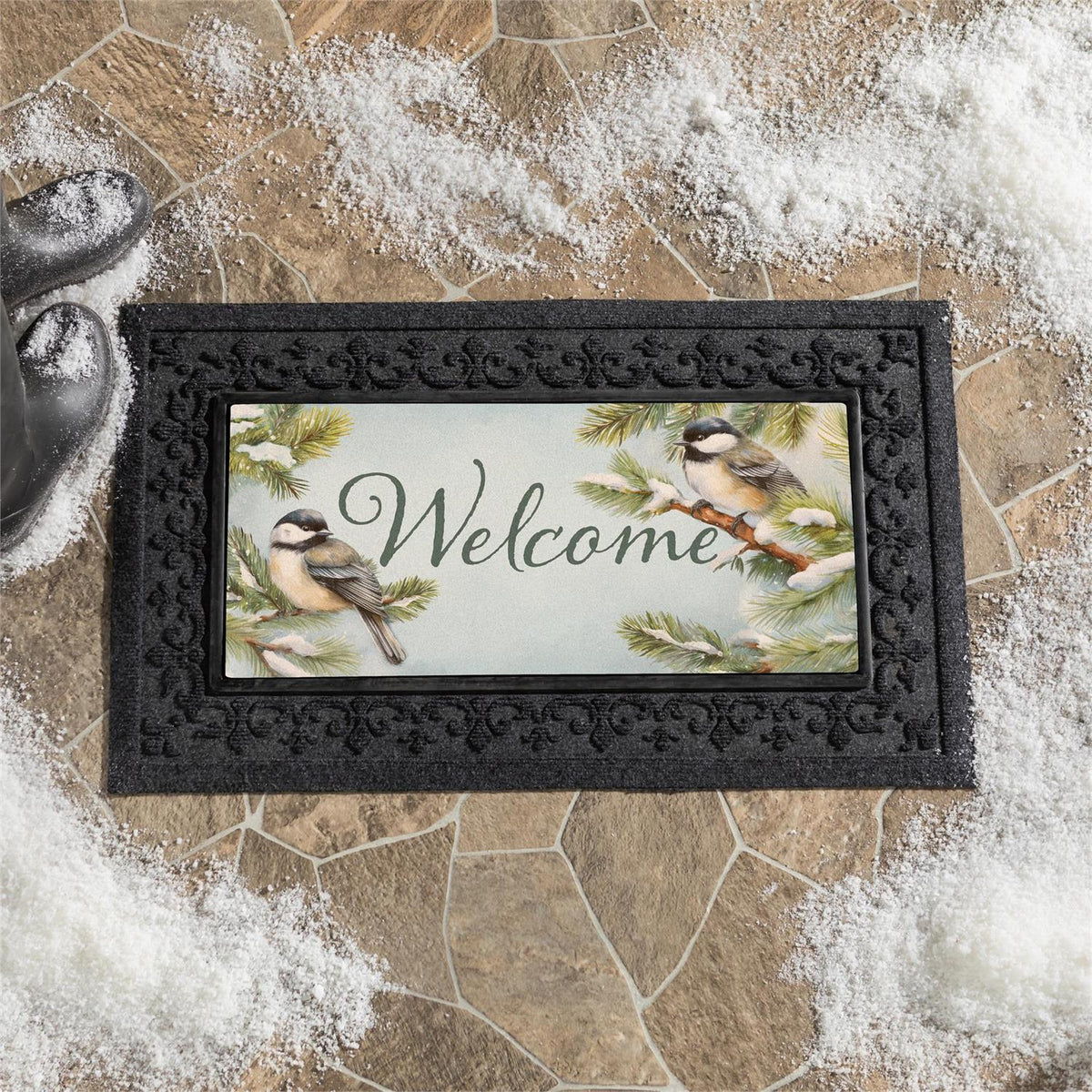 Snowbirds Chickadees Flocked Sassafras Switch Mat