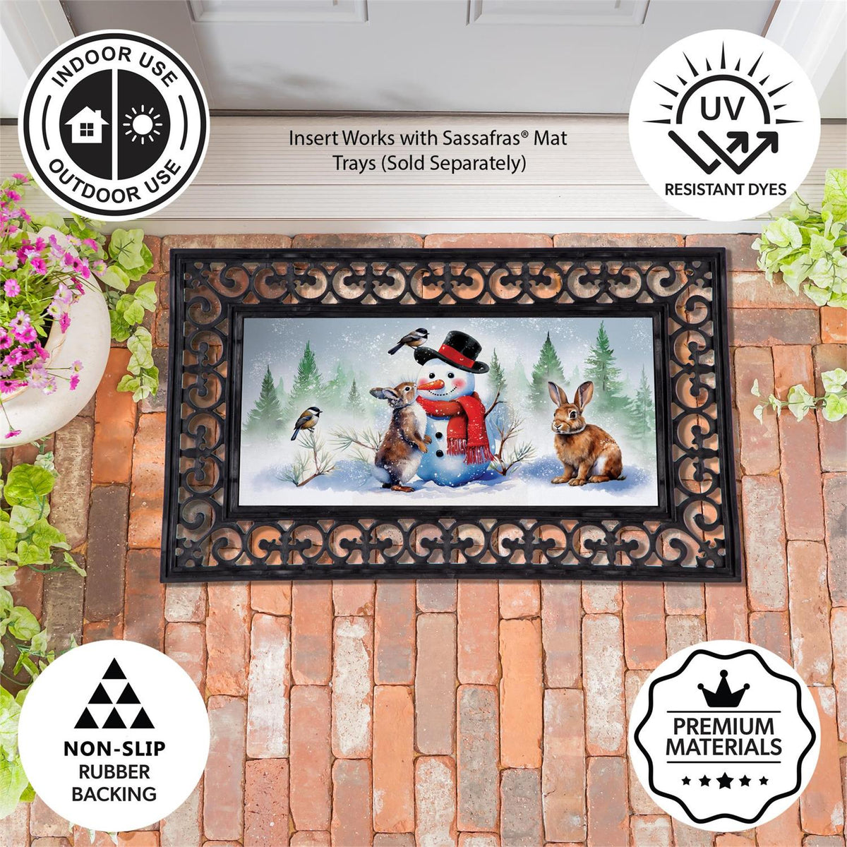 Snowman & Friends Sassafras Switch Mat styled for christmas home decor from Magnolias Home Decor