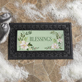 Shades of Emerald Sassafras Switch Mat styled for christmas home decor from Magnolias Home Decor