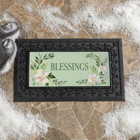 Shades of Emerald Sassafras Switch Mat styled for christmas home decor from Magnolias Home Decor