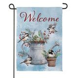 Snowbirds Chickadee Watering Can Suede Garden Flag view 6 from Magnolias Home Decor