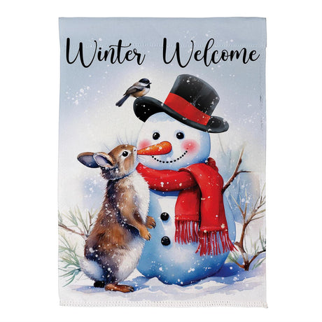 Snowman & Friends Suede Garden Flag styled for christmas home decor from Magnolias Home Decor