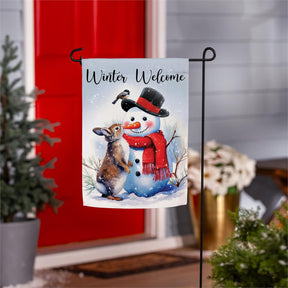 snowman & friends suede garden flag, outdoor safe, for farmhouse christmas home decor from Magnolias Home Decor
