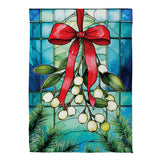 Close-up of stained glass mistletoe suede garden flag detail from Magnolias Home Decor