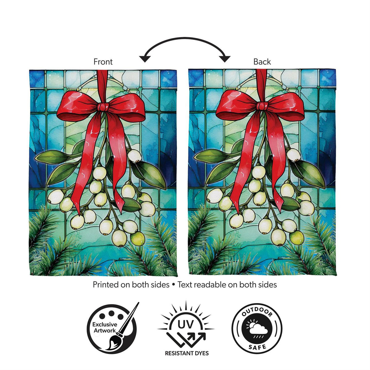 Stained Glass Mistletoe Suede Garden Flag view 4 from Magnolias Home Decor