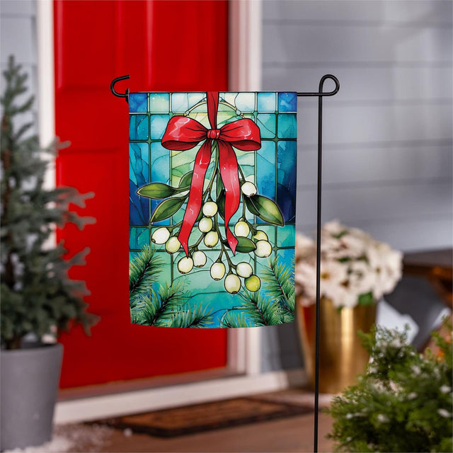 stained glass mistletoe suede garden flag, outdoor safe, for farmhouse christmas home decor from Magnolias Home Decor