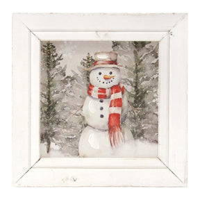 Snowman with Red Scarf Square Framed Sign