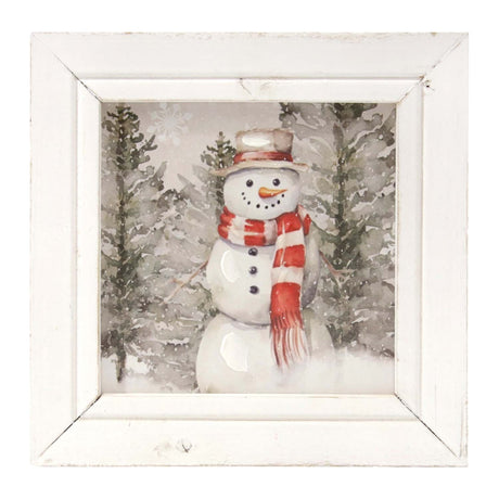 Snowman with Red Scarf Square Framed Sign