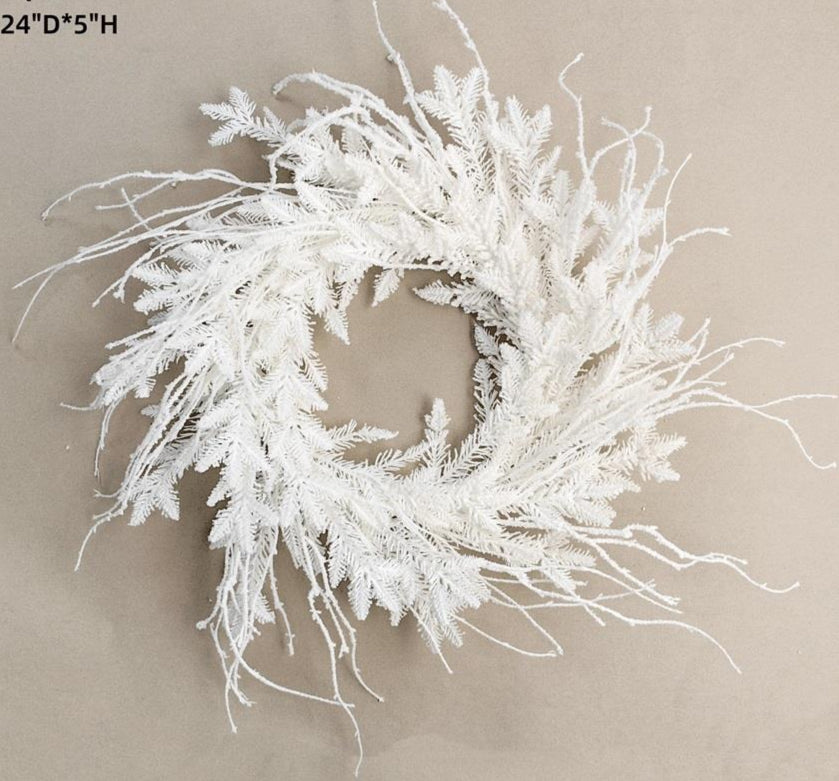 24" Snow Day Flocked Cedar Wreath