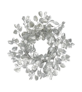 24" Silver Glittered Paddle Leaf Wreath