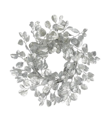 24" Silver Glittered Paddle Leaf Wreath