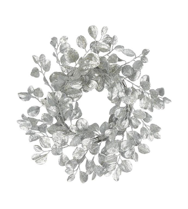 24" Silver Glittered Paddle Leaf Wreath