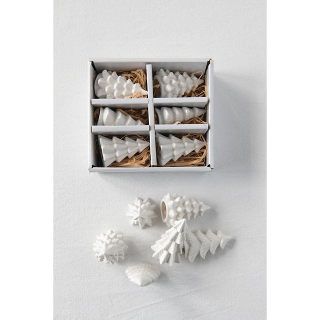 White Stoneware Trees Set of 6