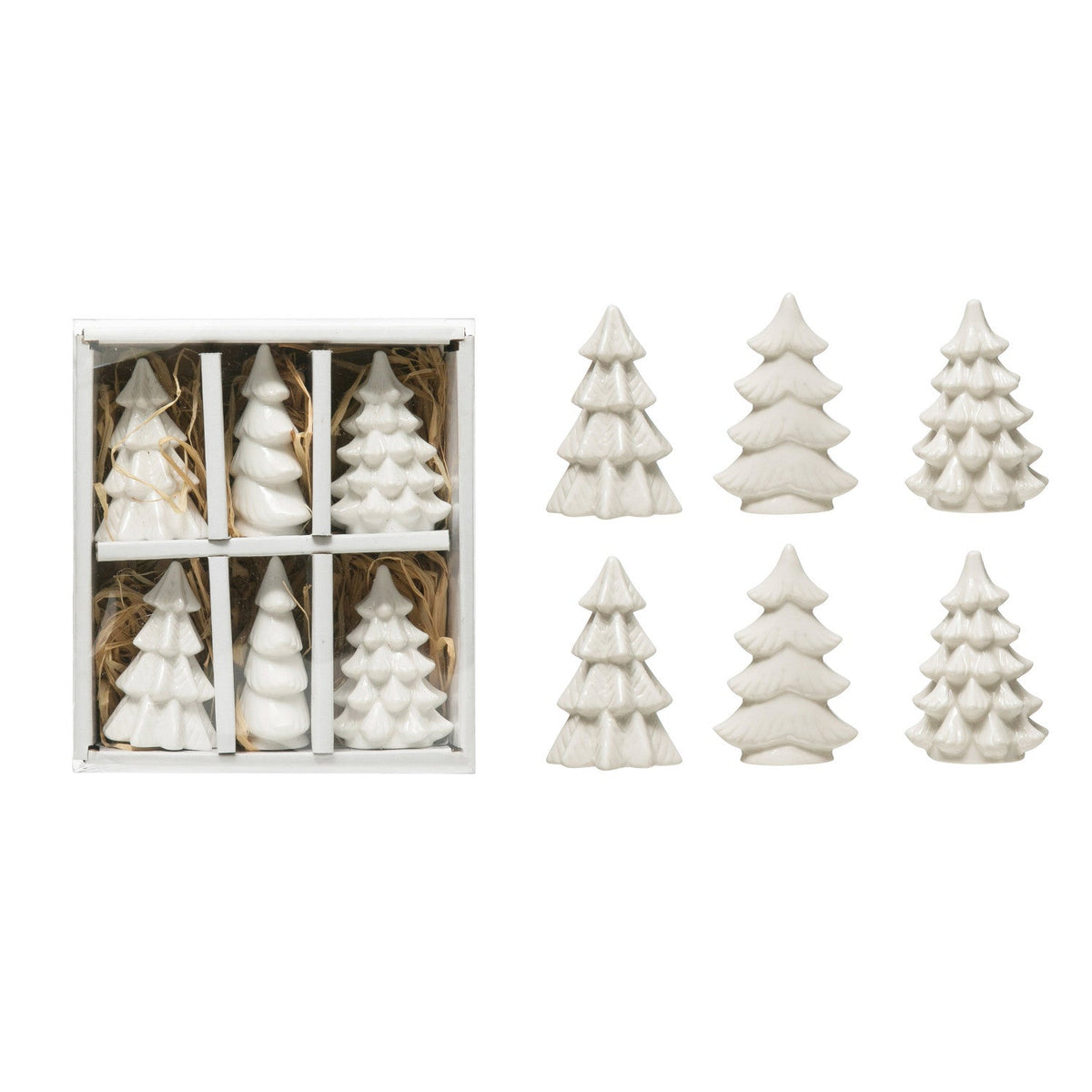White Stoneware Trees Set of 6