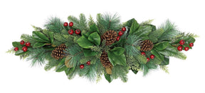 40" Pine Centerpiece with Magnolia Leaf, Berry & Cones