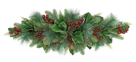 40" Pine Centerpiece with Magnolia Leaf, Berry & Cones