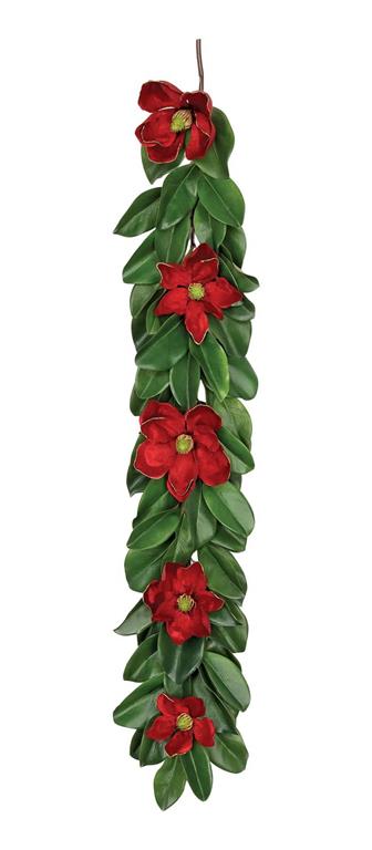 4' Red Velvet Magnolia Garland