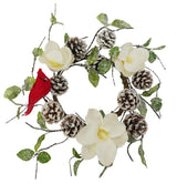 16" Magnolia, Pinecone & Cardinal Candle Ring
