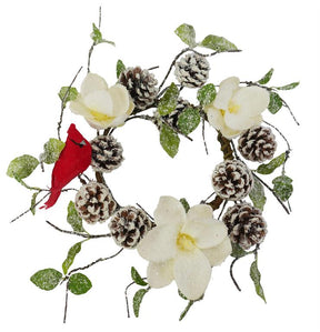 16" Magnolia, Pinecone & Cardinal Candle Ring