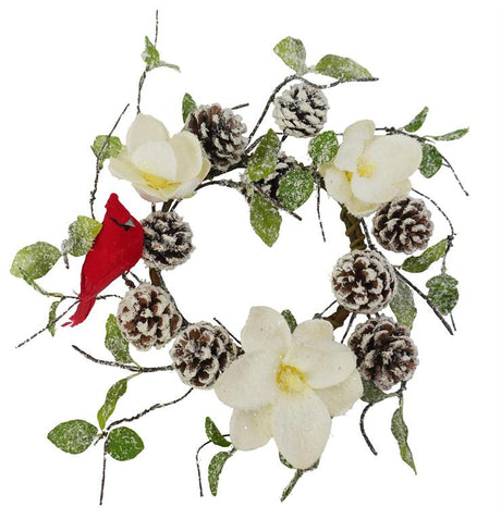16" Magnolia, Pinecone & Cardinal Candle Ring