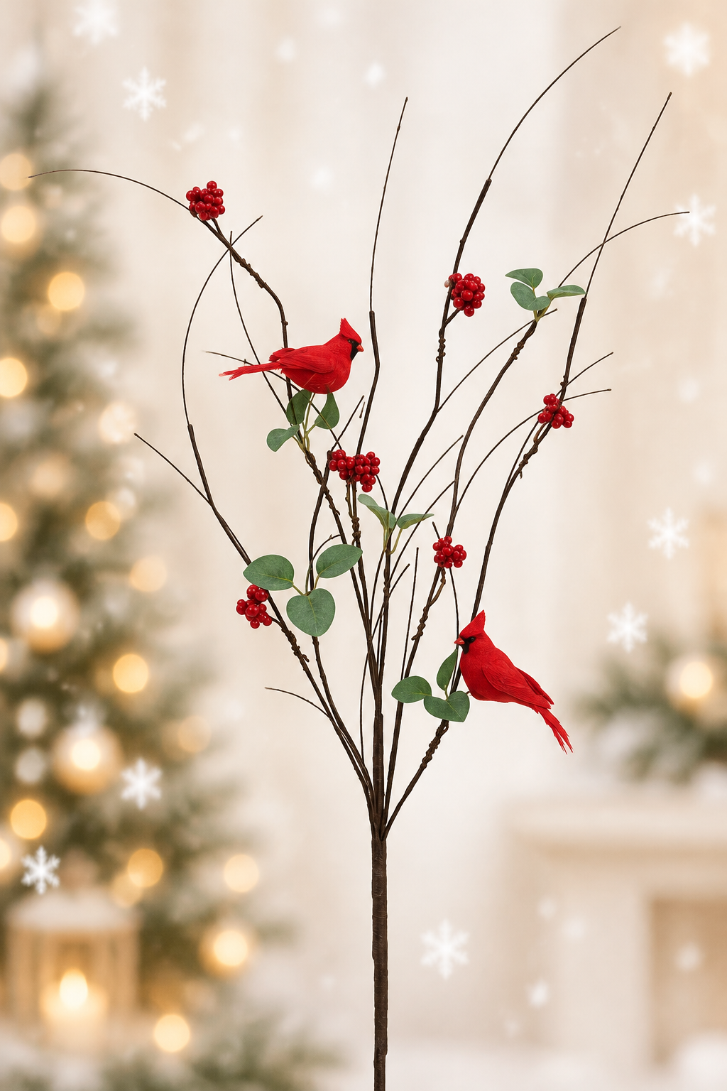 Red Snowy Twig, Berry & Cardinal Branch