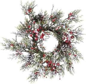 12" Glitter Pine Flocked Berry & Pinecone Candle Ring