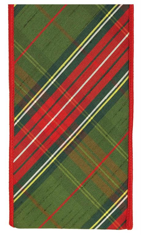 4" Red Plaid Dupioni Ribbon Bolt