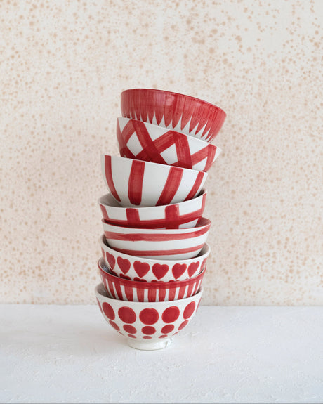 White Hand-Painted Stoneware Latte Bowl - 8 Styles