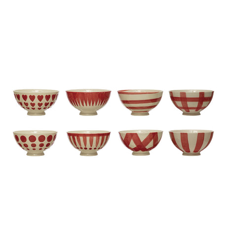 White Hand-Painted Stoneware Latte Bowl - 8 Styles