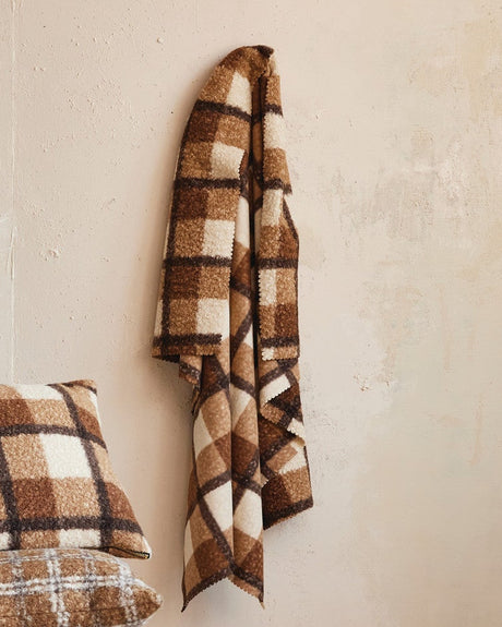 Brown Plaid Faux Sherpa Throw