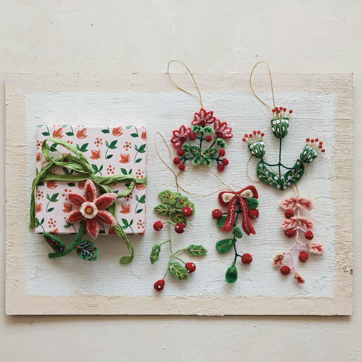 Handmade Wired Wool Botanical Ornament - 6 Styles